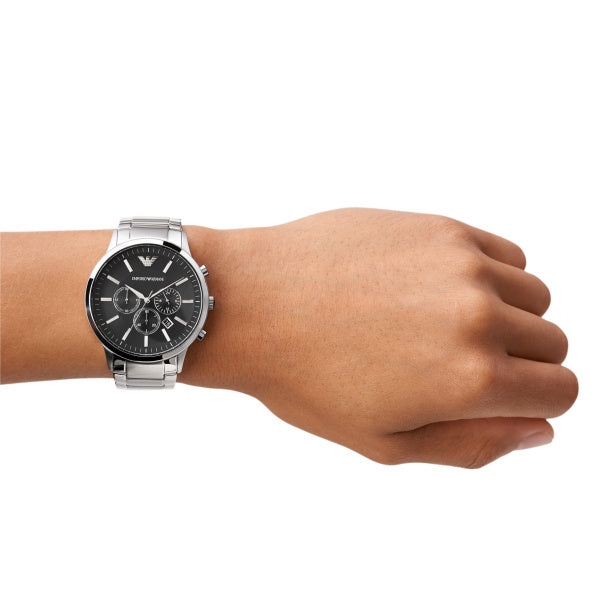 Emporio Armani Renato Quartz Silver Steel Black Dial 46mm Watch AR2460