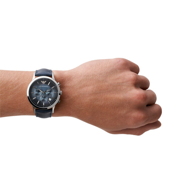 Emporio Armani Renato Quartz Blue Leather 43mm Watch AR2473