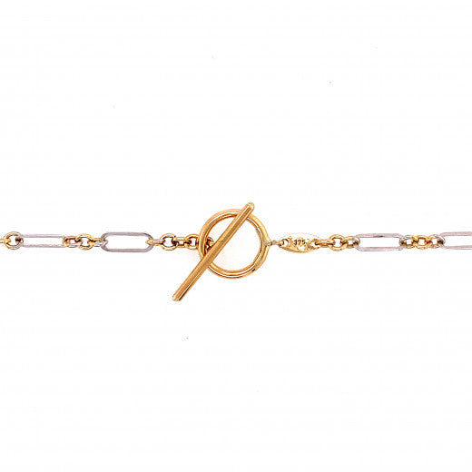 9ct Yellow & White Gold Figaro T-Bar Bracelet