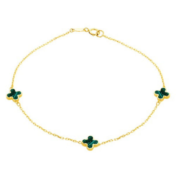 9ct Gold 3 Malachite Petals Bracelet