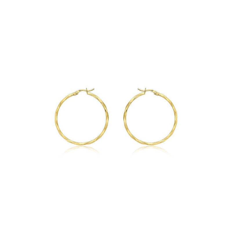 9ct Gold 33mm Faceted Hinged Hoop Earrings