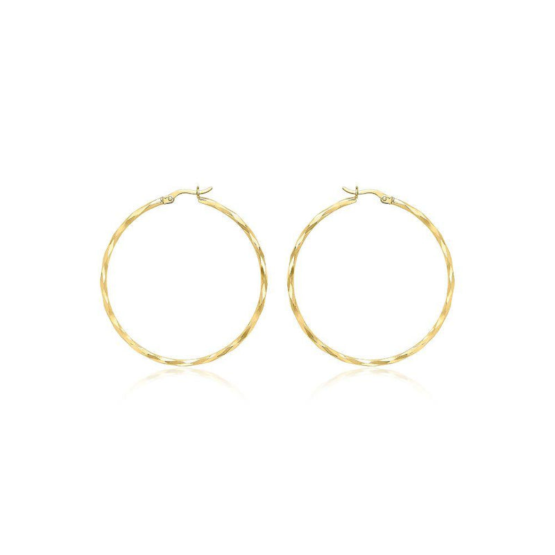 9ct Gold 42mm Faceted Hinged Hoop Earrings