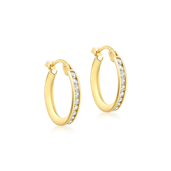 9ct Gold Cubic Zirconia 16mm Hoop Creole Earrings