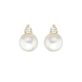 9ct Gold Freshwater Pearls with Round Cubic Zirconia Stud Earrings