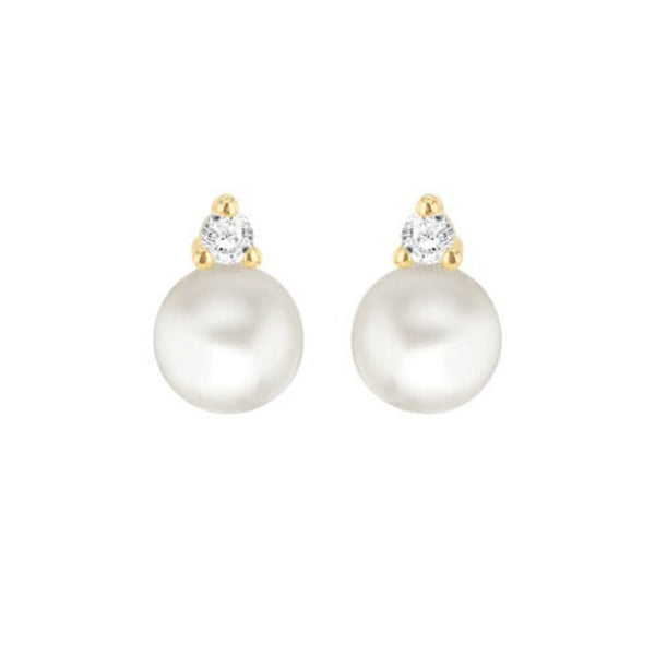 9ct Gold Freshwater Pearls with Round Cubic Zirconia Stud Earrings