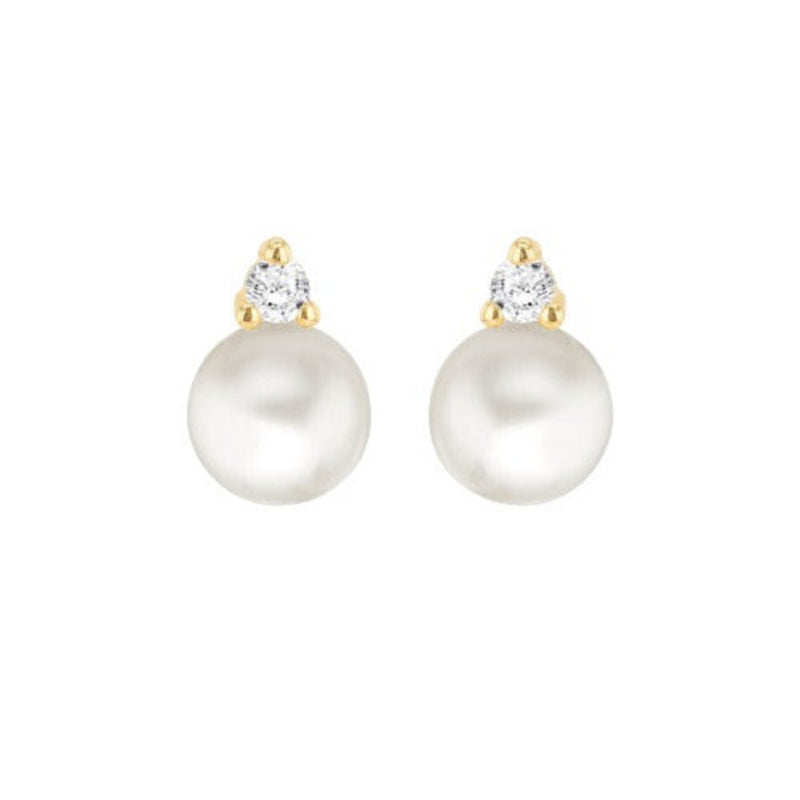 9ct Gold Freshwater Pearls with Round Cubic Zirconia Stud Earrings