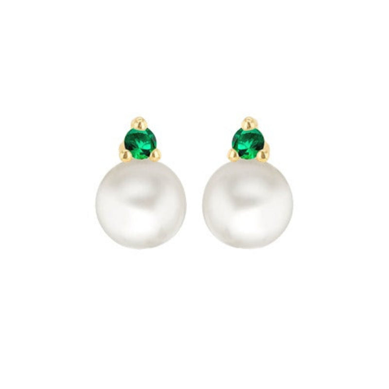 9ct Gold Freshwater Pearls with Round Cubic Zirconia Stud Earrings