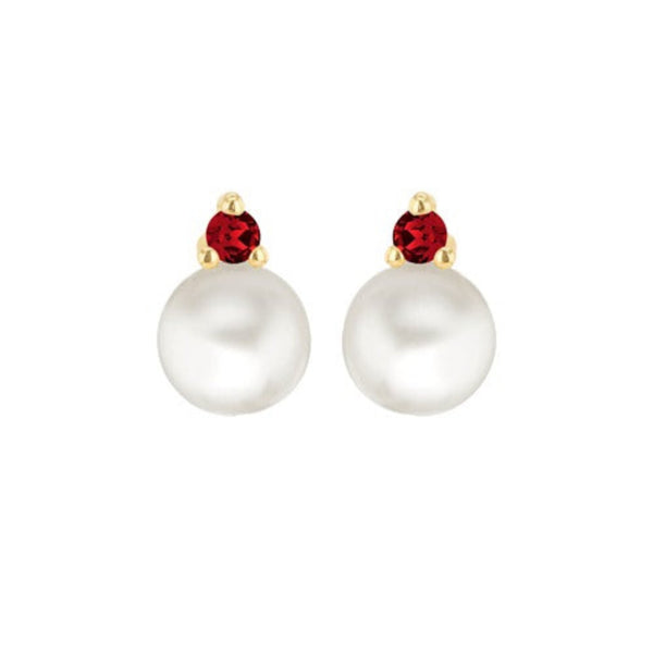 9ct Gold Freshwater Pearls with Round Cubic Zirconia Stud Earrings