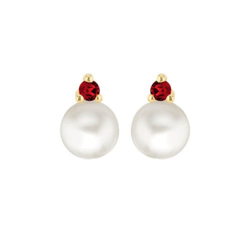 9ct Gold Freshwater Pearls with Round Cubic Zirconia Stud Earrings