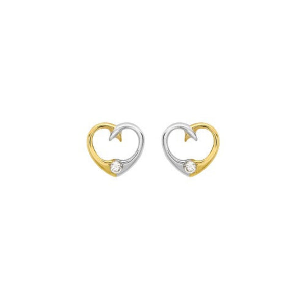9ct 2 Tone 9mm Cubic Zirconia 9mm x 8mm Heart Stud Earrings