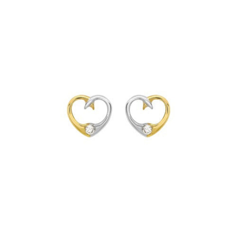 9ct 2 Tone 9mm Cubic Zirconia 9mm x 8mm Heart Stud Earrings