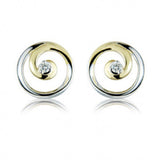 9ct Yellow and White Gold 0.03ct Diamond Swirl Stud Earrings