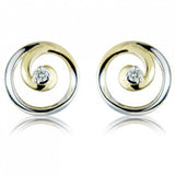 9ct Two Tone Gold Diamond Swirl Stud Earrings