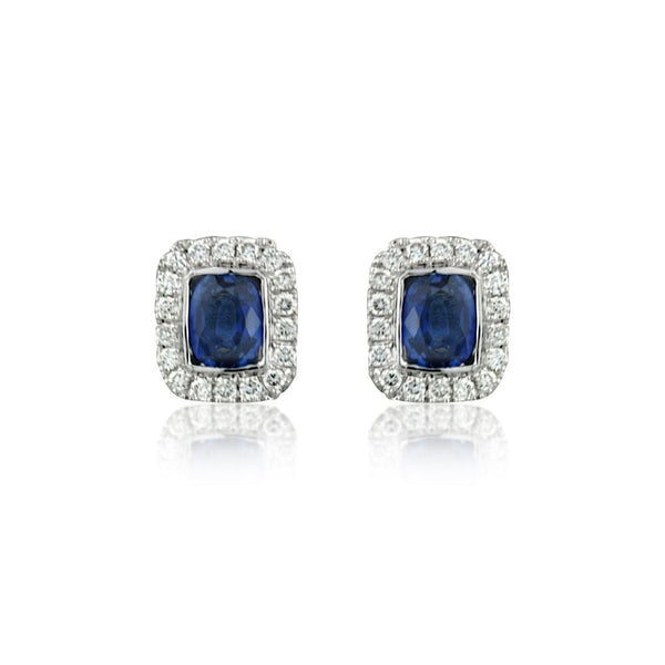 18ct White Gold Sapphire and 0.12ct Diamond Stud Earrings