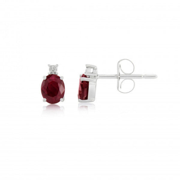 9ct White Gold Ruby & Diamond Stud Earrings