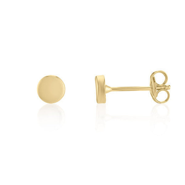 9ct Gold Plain Flad Circle Disc Stud Earrings