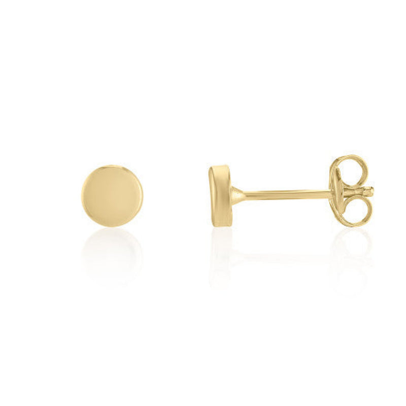 9ct Gold Plain Flad Circle Disc Stud Earrings