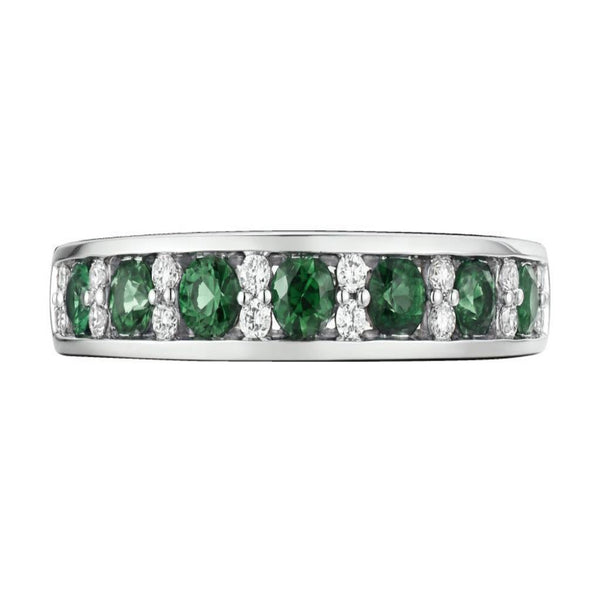 18ct White Gold Diamond & Emerald Ring