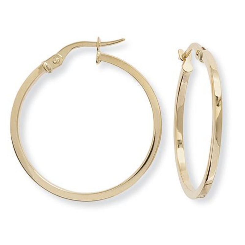9ct Gold 24mm Square Tube Round Hoop Earrings