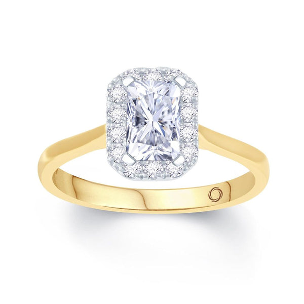 18ct Gold Emerald Cut Halo 0.58ct Diamond Engagement Ring
