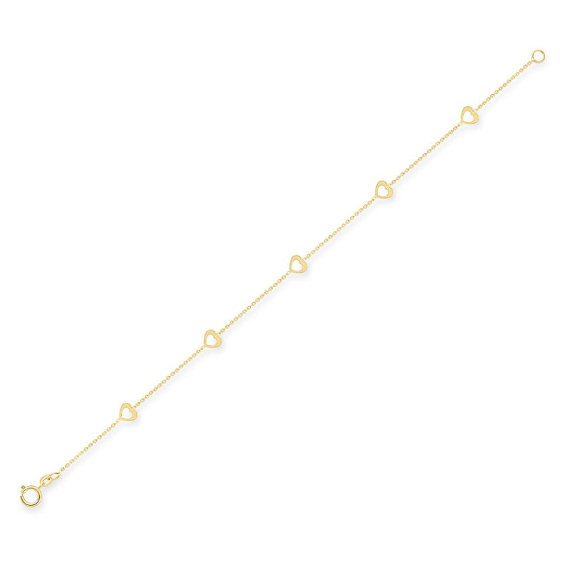 9ct Gold 5 Hearts Bracelet