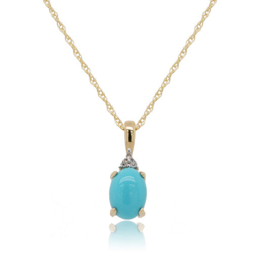 9ct Gold 0.01ct Diamond & Turqouise Pendant Necklace