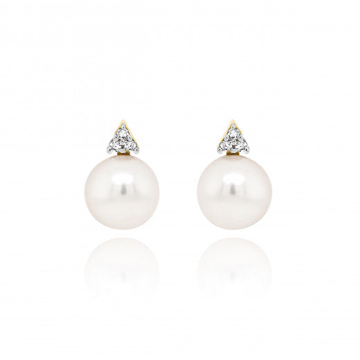 9ct Gold 0.02ct Diamond and Pearl Stud Earrings