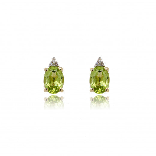 9ct Gold Diamond & Peridot Stud Earrings