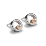 Maureen Lynch Circles 9ct Gold & Silver Diamond Stud Earrings CR16.S