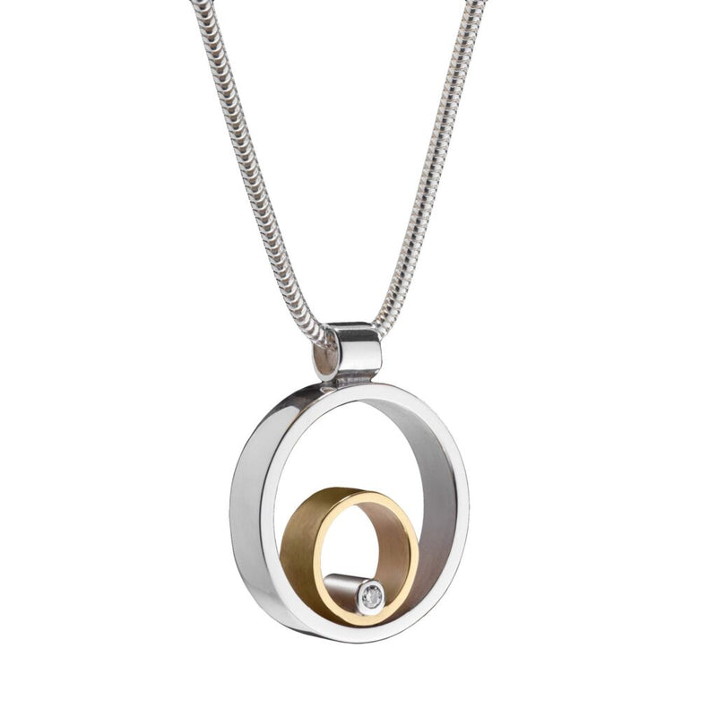 Maureen Lynch Cicrles 9ct Gold & Silver Diamond Pendant Necklace CR17.S