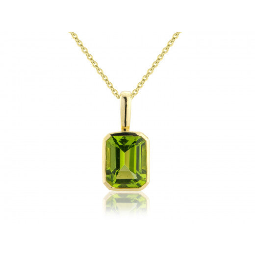 9ct Gold Large Octagonal Peridot Pendant Necklace