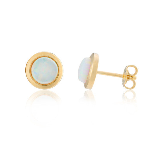 9ct Gold Created Round Opal Stud Earrings
