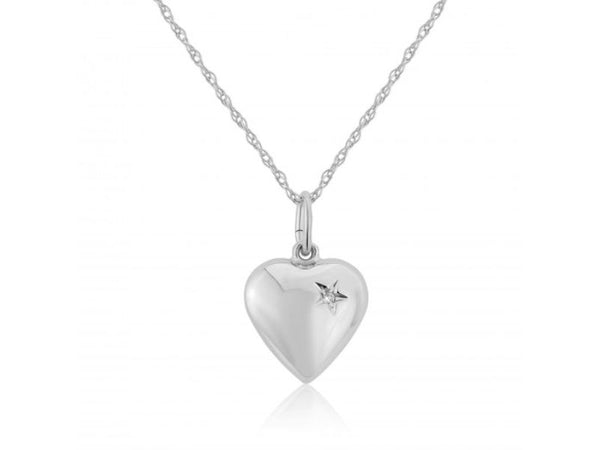 9ct Gold Puffed Heart Diamond Necklace