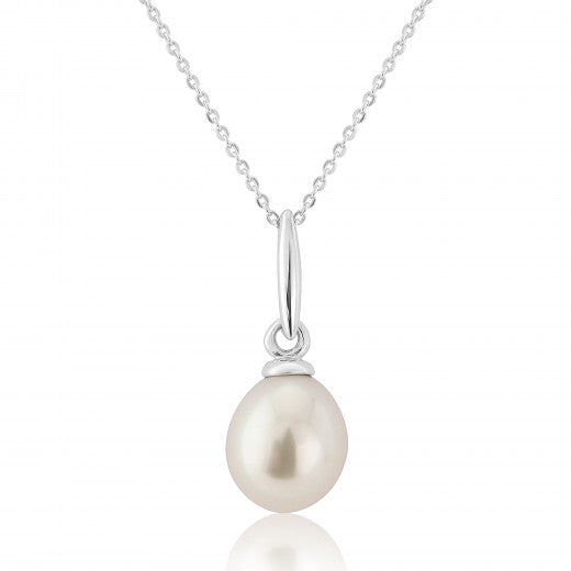 9ct White Gold Oval Pearl Necklace