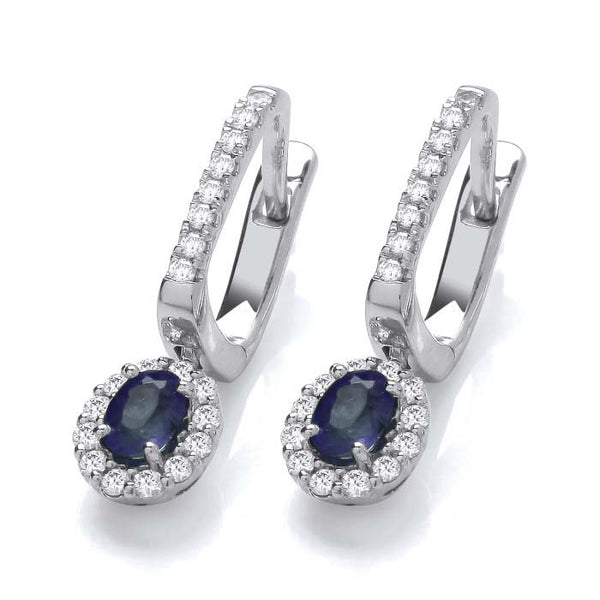 9ct White Gold Sapphire and 0.26ct Diamond Loop Earrings