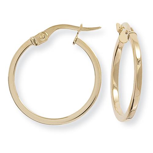 9ct Gold 18mm Square Tube Round Hoop Earrings