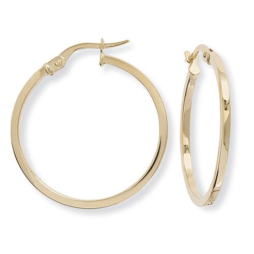 9ct Gold 24mm Square Tube Round Hoop Earrings