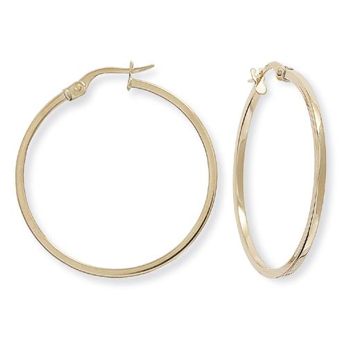 9ct Gold 30mm Square Tube Round Hoop Earrings
