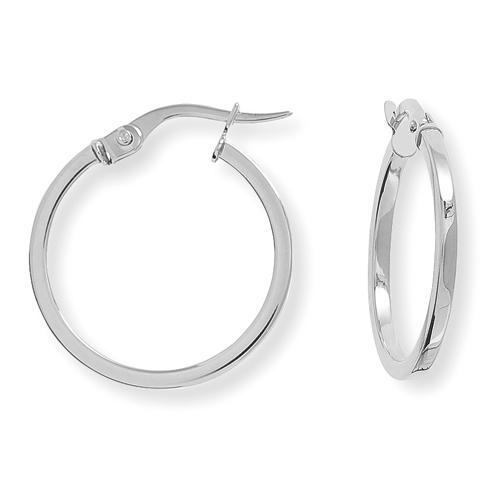 9ct White Gold 18mm Square Tube Round Hoop Earrings