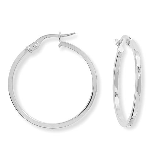 9ct White Gold 24mm Square Tube Round Hoop Earrings