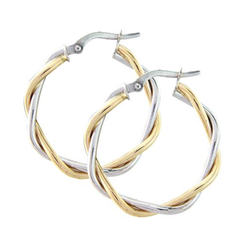 9ct White and Yellow Gold 20mm Hoop Earrings