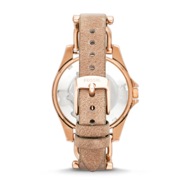 Fossil Riley Quartz Rose Gold & Sand Leather 38mm Ladies Watch ES3466