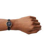 Fossil Carlie Mini Quartz Rose Gold Black Leather 28mm Ladies Watch ES4700