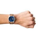 Fossil Machine Brown Leather Blue Dial 42mm Mens Watch FS5920