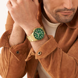 Fossil Blue Green Dial Gold Steel 42mm Mens Watch FS5950