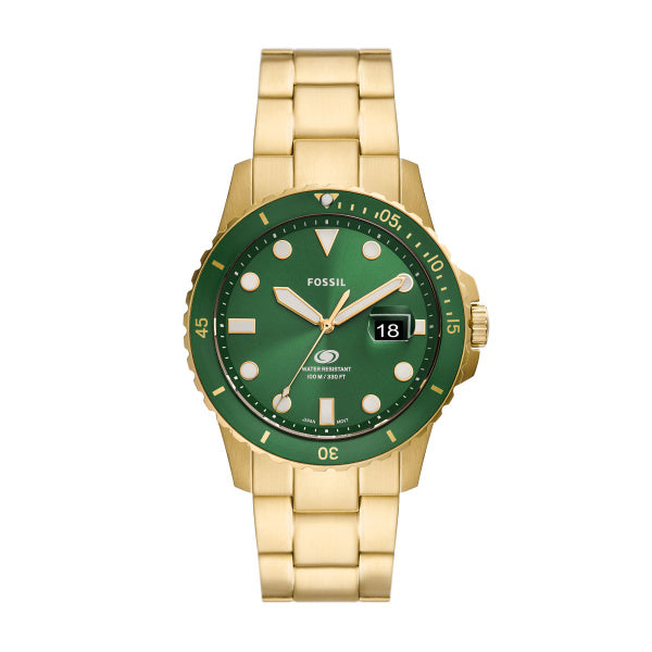 Fossil Blue Green Dial 42mm Gold Mens Watch FS5950