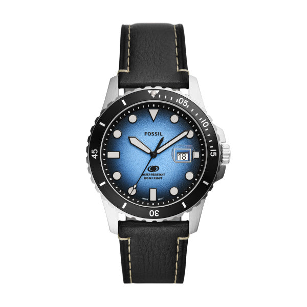Fossil Blue Black Leather 42mm Mens Watch FS5960