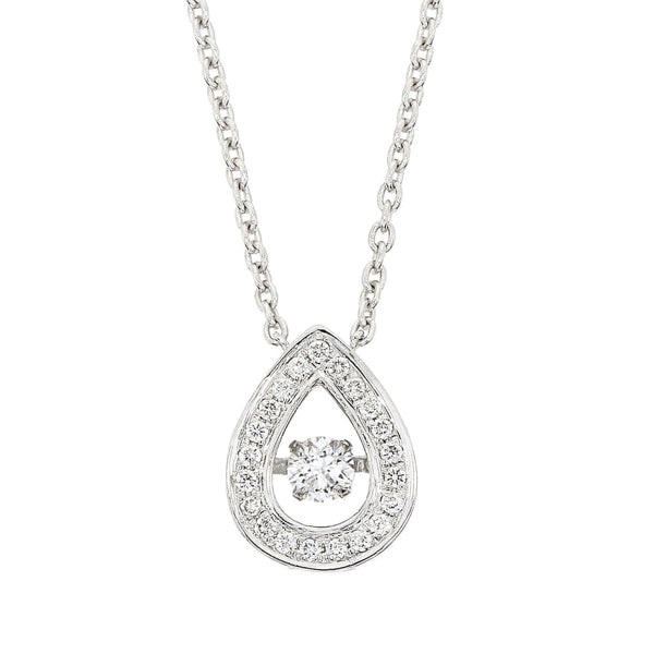 18ct White Gold Diamond Grain Set Drop Pendant Necklace