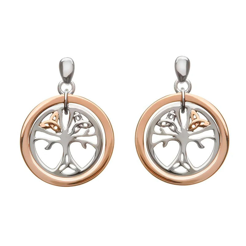 House of Lor Sterling Silver & 9ct Rose Gold Celtic Tree of Life Earrings H30017