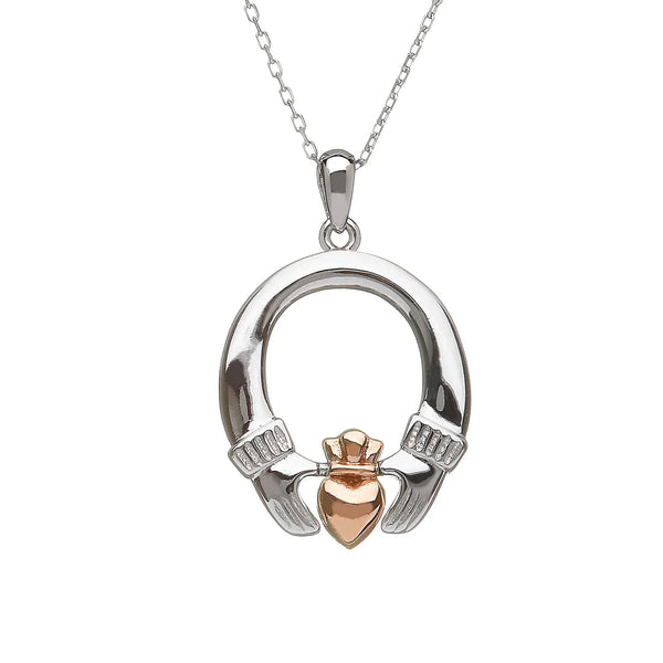 House of Lor Sterling Silver & Rose Gold Claddagh Pendant Necklace H40036